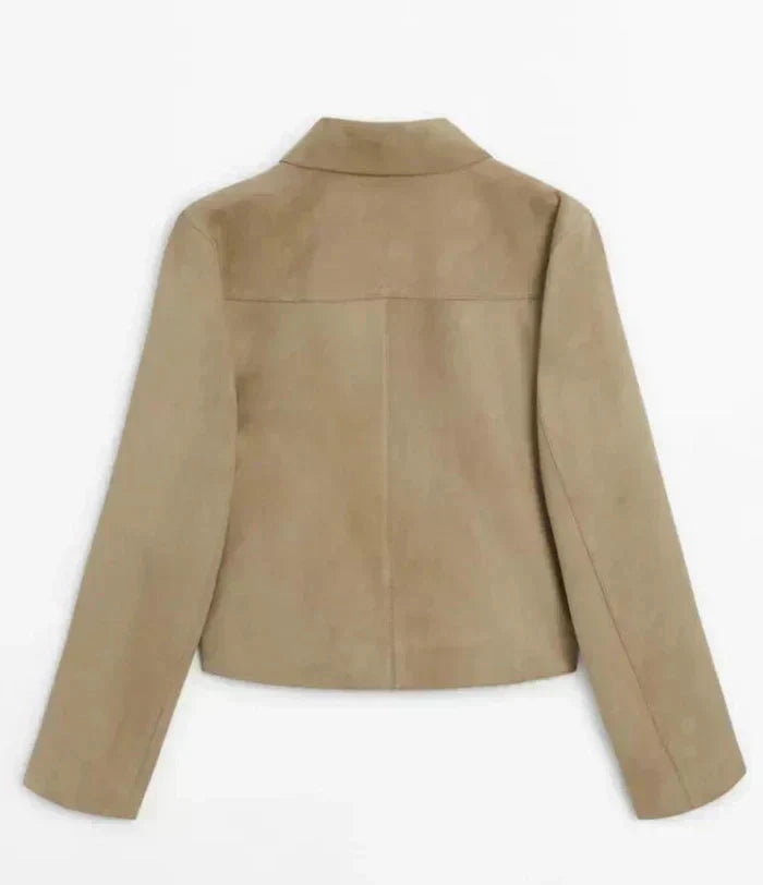 Valenzora | Beige women's suedette jacket with narrow buttons