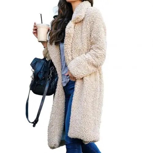 Valenzora Plush Warm Cardigan Lapel Long Sleeve Midi Coat