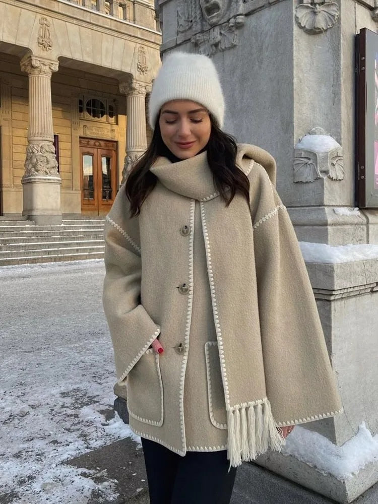 Valenzora Coats with scarf Elegant jackets with long sleeves and pockets