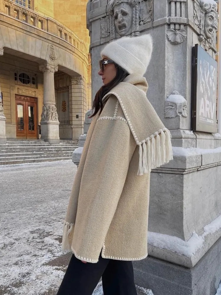 Valenzora Coats with scarf Elegant jackets with long sleeves and pockets