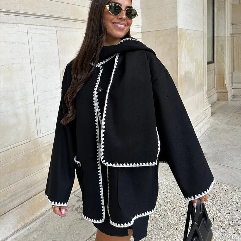 Valenzora Coats with scarf Elegant jackets with long sleeves and pockets
