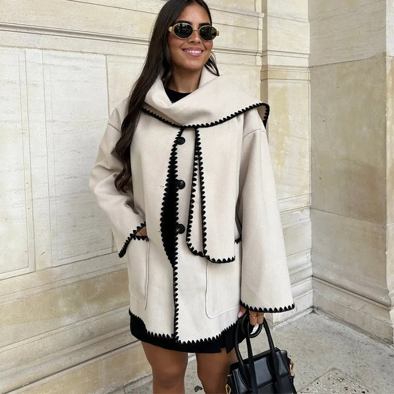 Valenzora Coats with scarf Elegant jackets with long sleeves and pockets