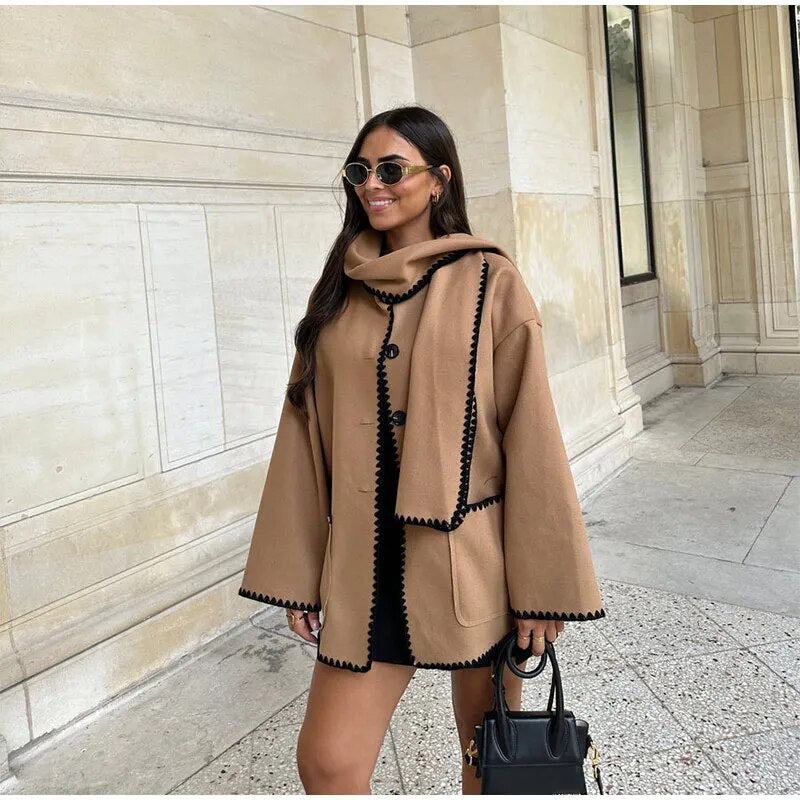 Valenzora Coats with scarf Elegant jackets with long sleeves and pockets