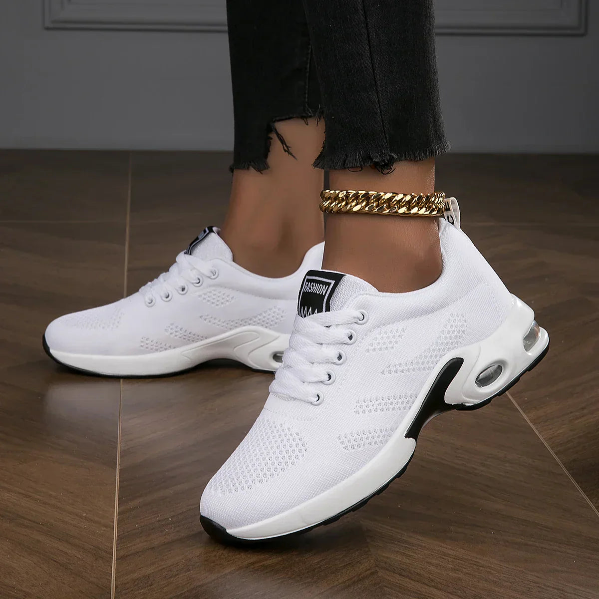 Women's Breathable Lightweight White Running Shoes