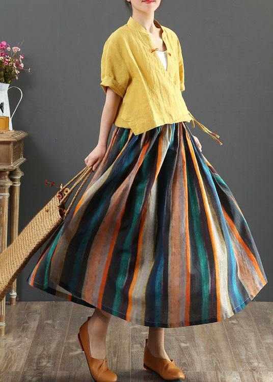 Valenzora | Striped A-line retro print linen skirts