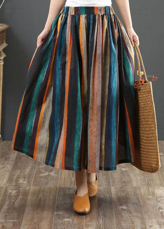 Valenzora | Striped A-line retro print linen skirts