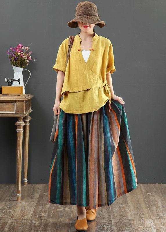 Valenzora | Striped A-line retro print linen skirts