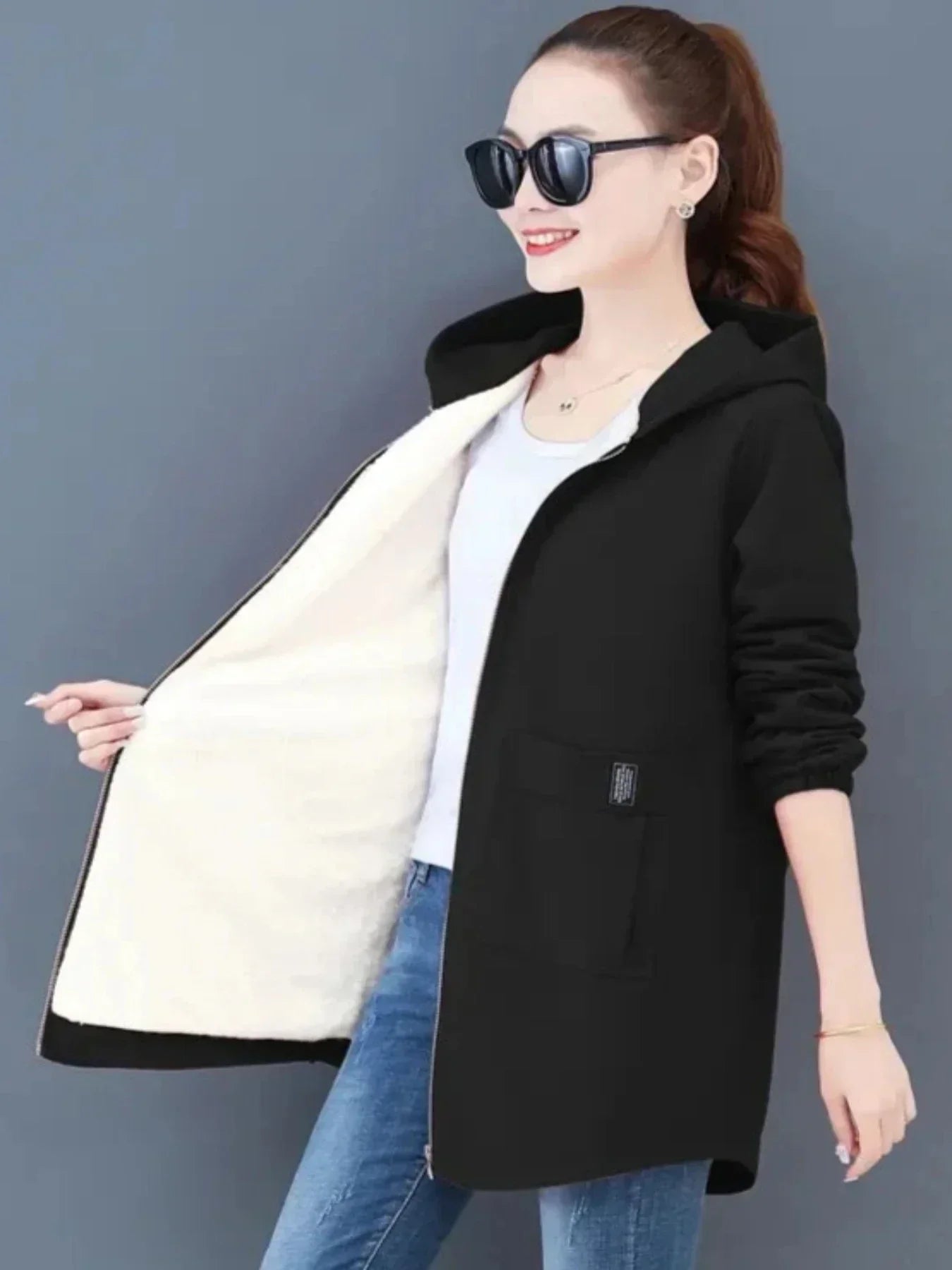 Valenzora | Women's hooded coat - black casual jacket