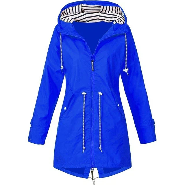 Valenzora - Women's waterproof hoodie trench coat with drawstring waist, zipper and outer pockets