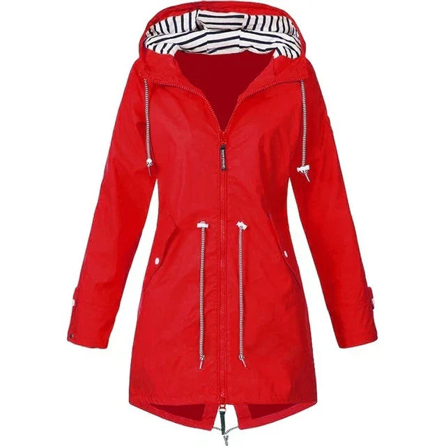 Valenzora - Women's waterproof hoodie trench coat with drawstring waist, zipper and outer pockets