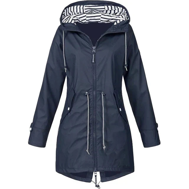 Valenzora - Women's waterproof hoodie trench coat with drawstring waist, zipper and outer pockets