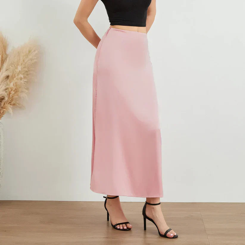 Valenzora | Fashion Long Shiny Satin Skirt