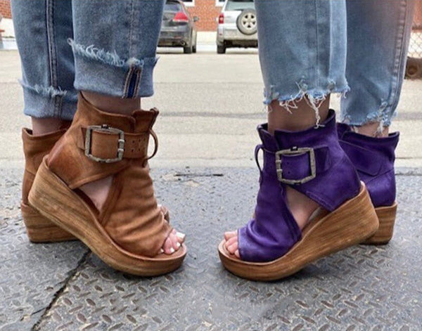 Valenzora | Open High Top Sandals with Wedge Heel and Buckle for Women