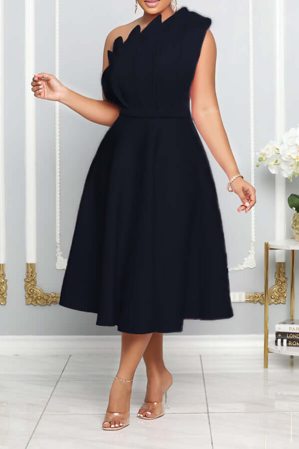 Valenzora | One Shoulder Midi Dress Elegant A-line Fit Sculpted Details Festive Wear
