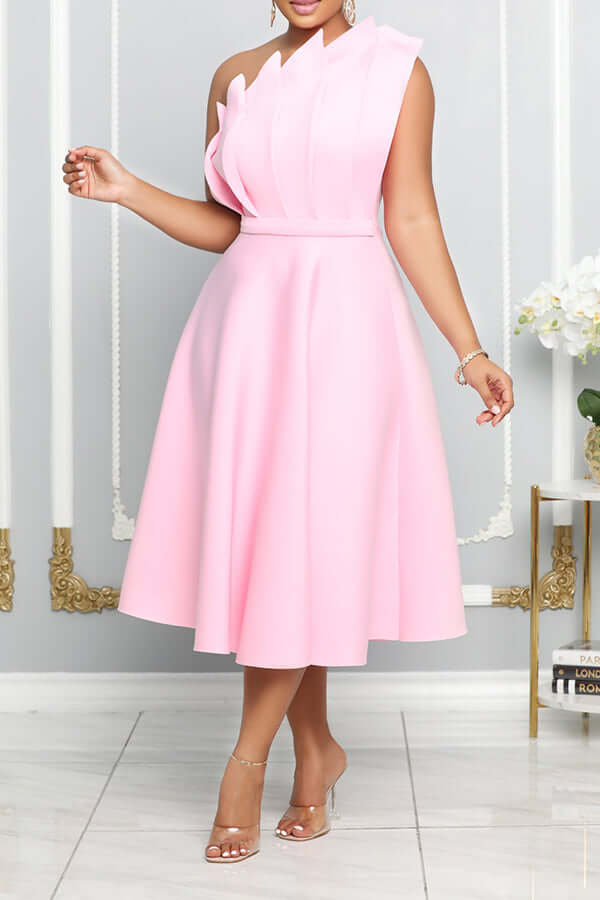 Valenzora | One Shoulder Midi Dress Elegant A-line Fit Sculpted Details Festive Wear