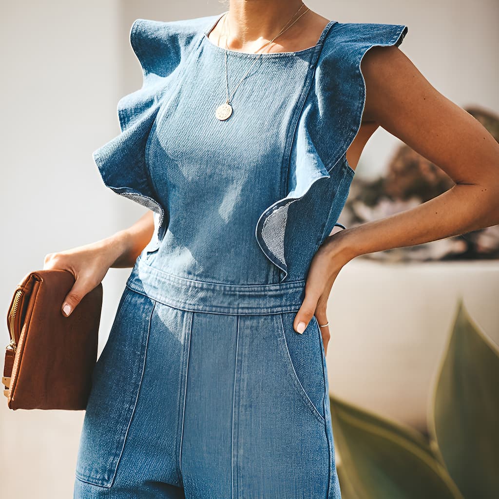 Valenzora | Jeans-Jumpsuit mit Rüschen