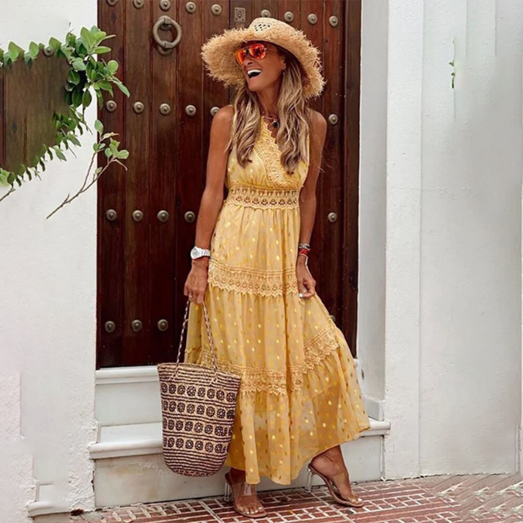 Valenzora - Embroidered sleeveless long dress