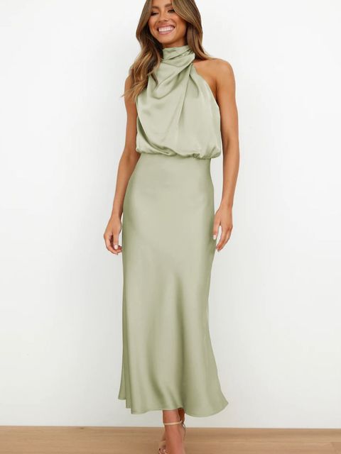 Valenzora | Elegant satin halterneck dress for women