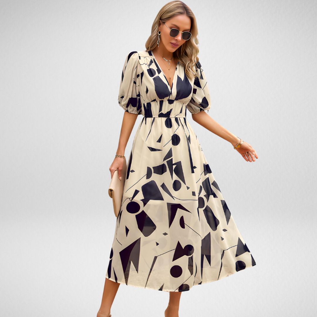 Valenzora | Classic Midi Length V-Neck Dress