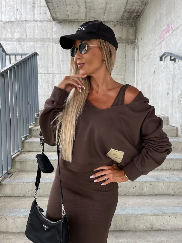 Valenzora | Damen Midi Bodycon Kleid & Sweatshirt Outfit