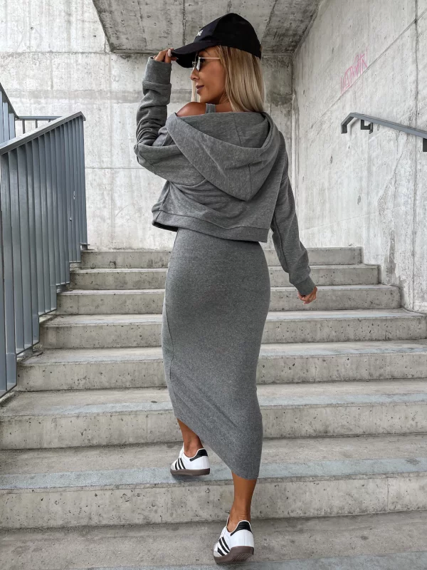 Valenzora | Damen Midi Bodycon Kleid & Sweatshirt Outfit