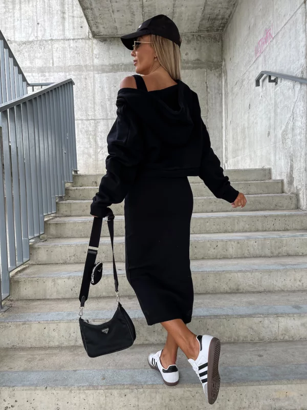 Valenzora | Damen Midi Bodycon Kleid & Sweatshirt Outfit