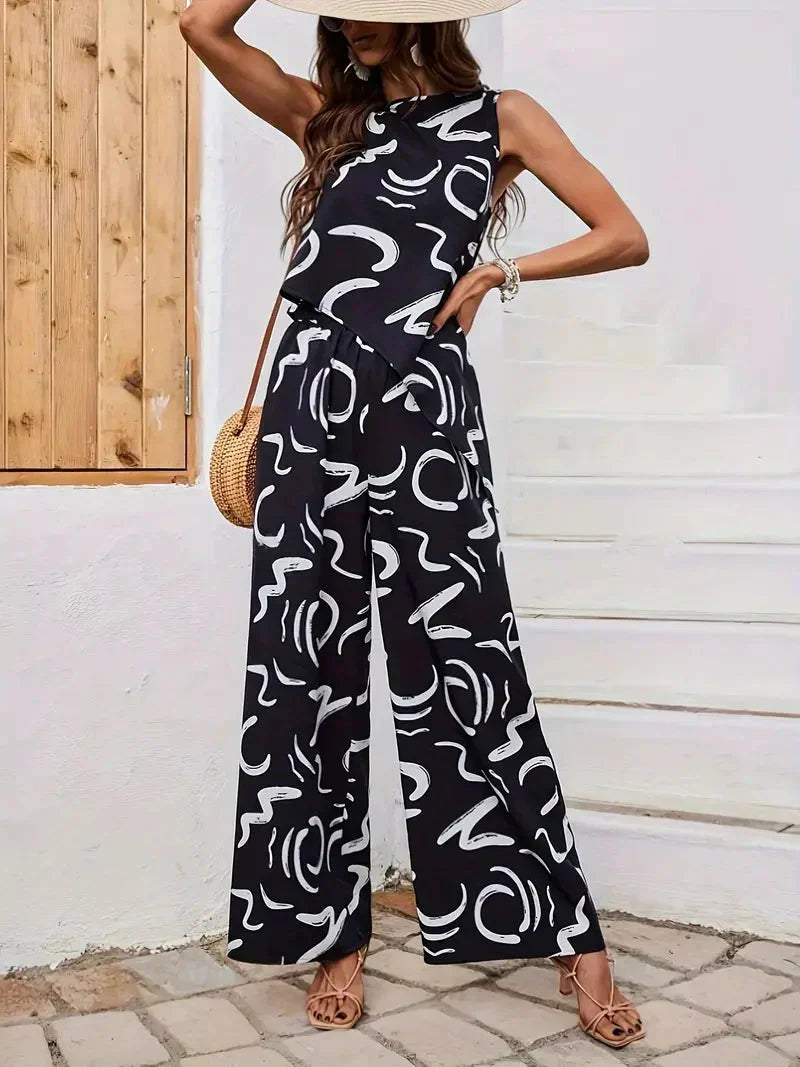 Valenzora | Weites Bein Hohe Taille Set Passendes Set Damenbekleidung