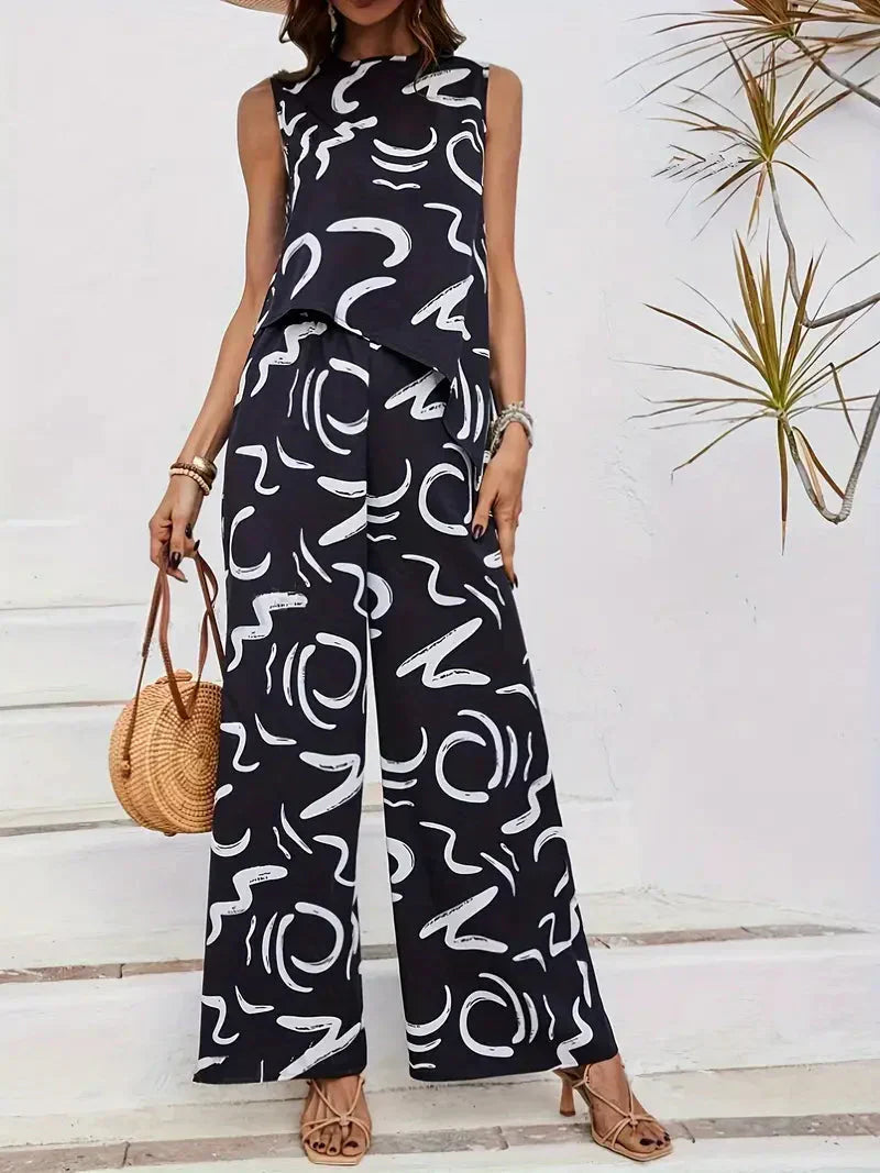 Valenzora | Weites Bein Hohe Taille Set Passendes Set Damenbekleidung