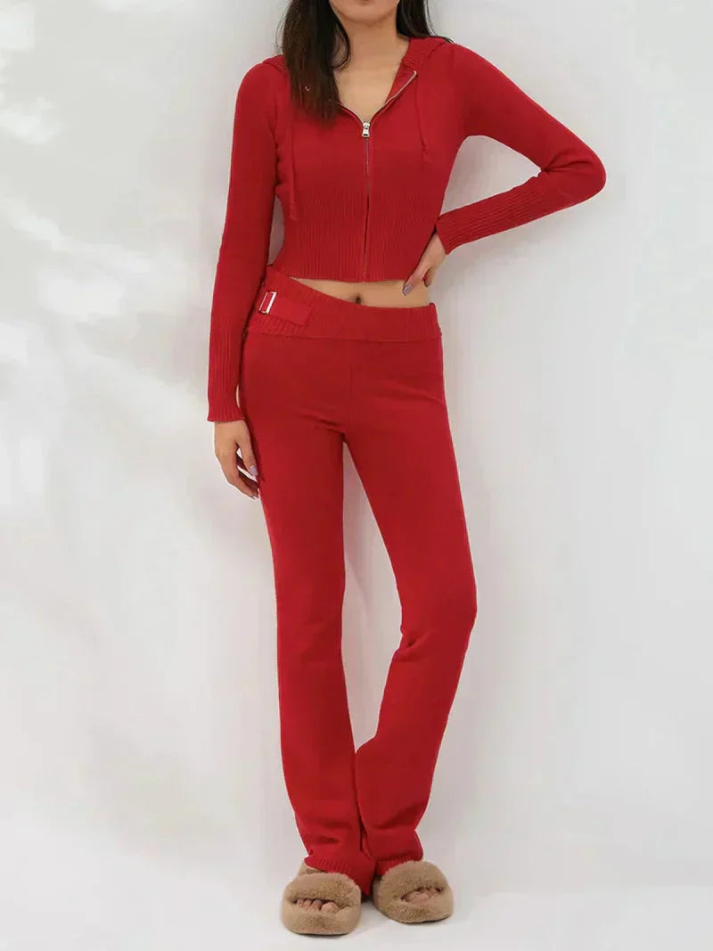 Valenzora | Knit Set Hooded Jacket Knit Cardigan Knit Set Loungewear for Women
