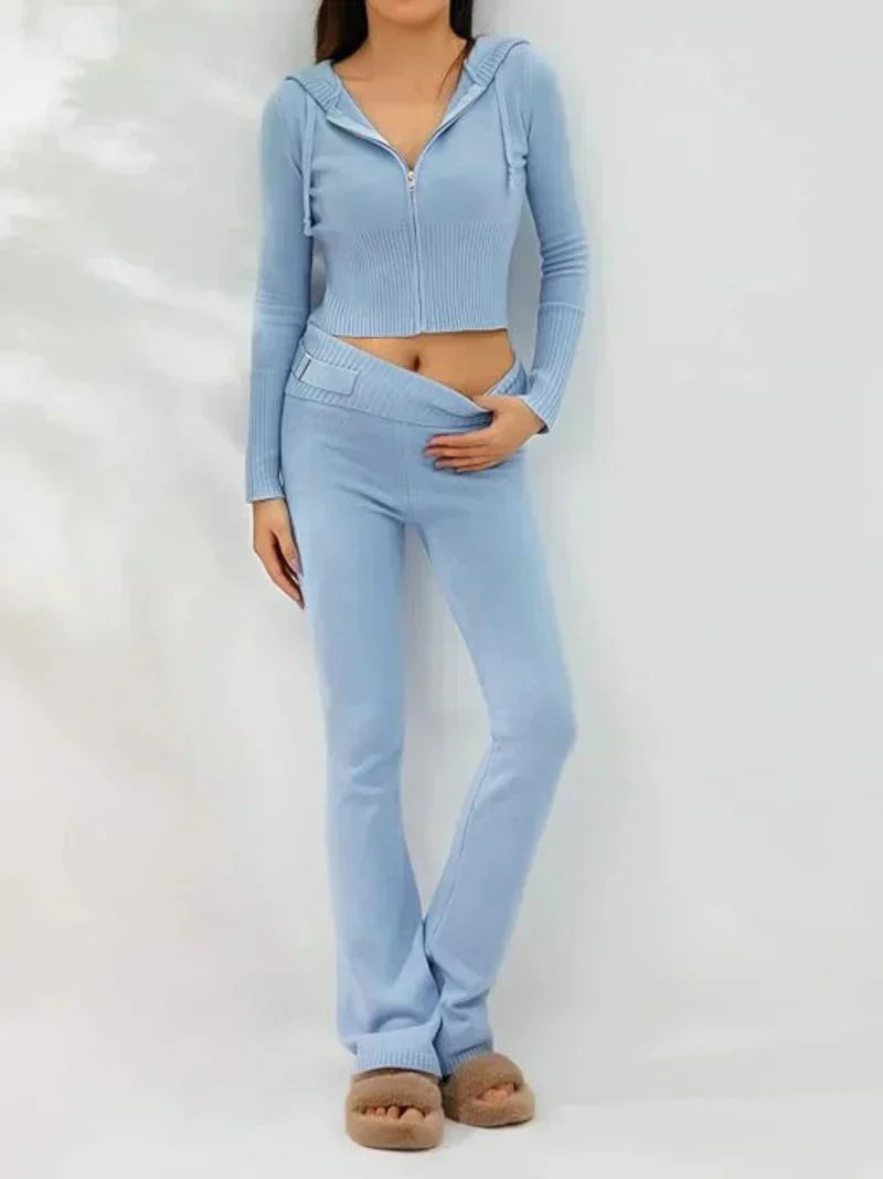 Valenzora | Knit Set Hooded Jacket Knit Cardigan Knit Set Loungewear for Women