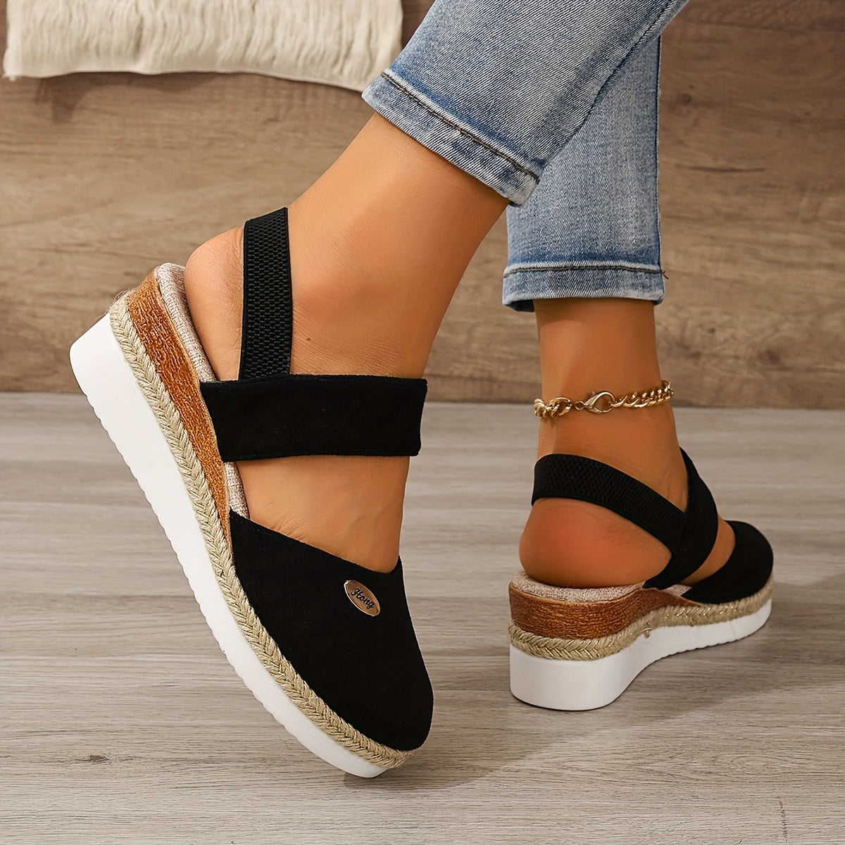 Valenzora | Women's Platform Sandals: Non-slip, Closed Toe, Elastic Strap