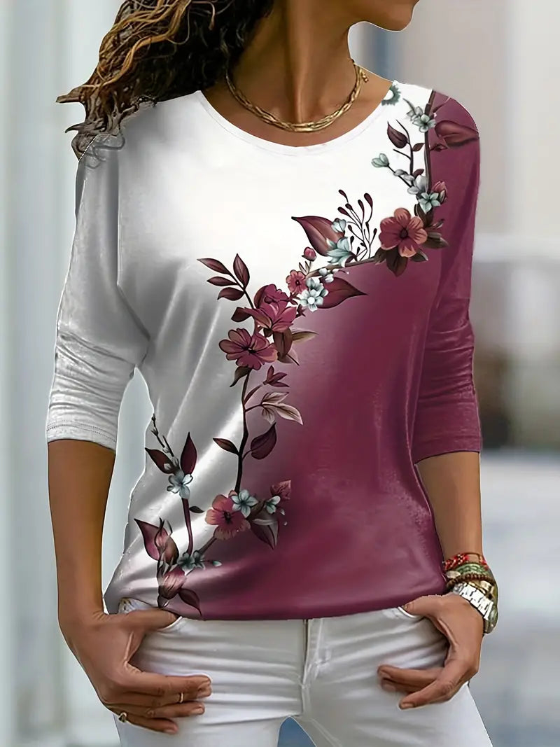 Valenzora | Casual T-shirt with round neck and floral print