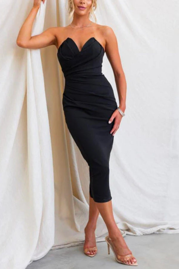 Valenzora | 8 Farben Trägerloses Tube-Top mit Rüschen und Schlitz hinten Party-Midikleid