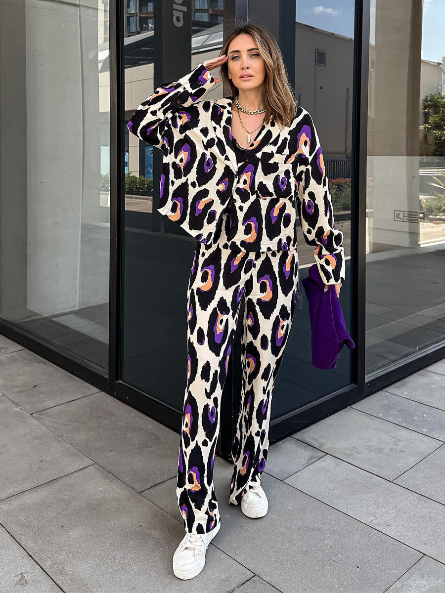 Valenzora leisure suit with short long sleeves and high waist, wide trousers