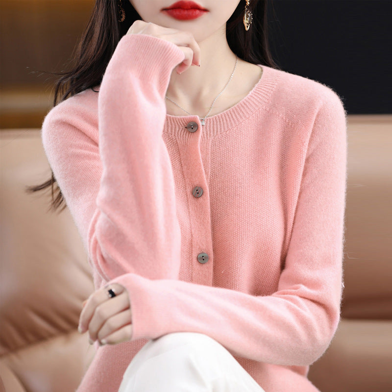 Valenzora | Loose-fitting women's cashmere cardigan with round neck made from high-quality vegan wool