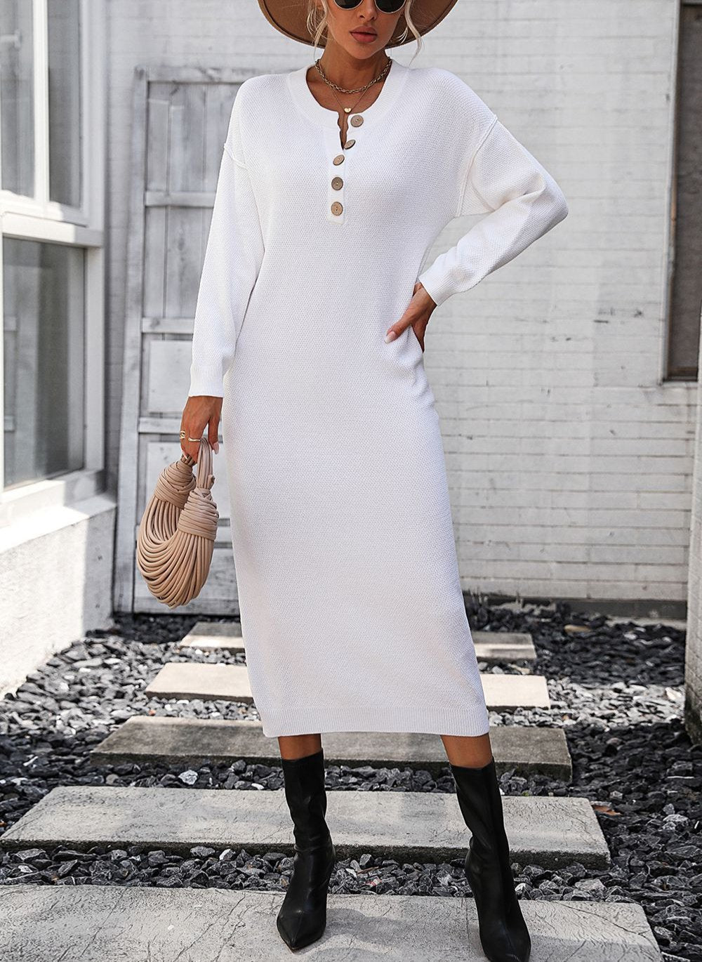 Valenzora | Chic autumn sweatshirt dress with button detail for women
