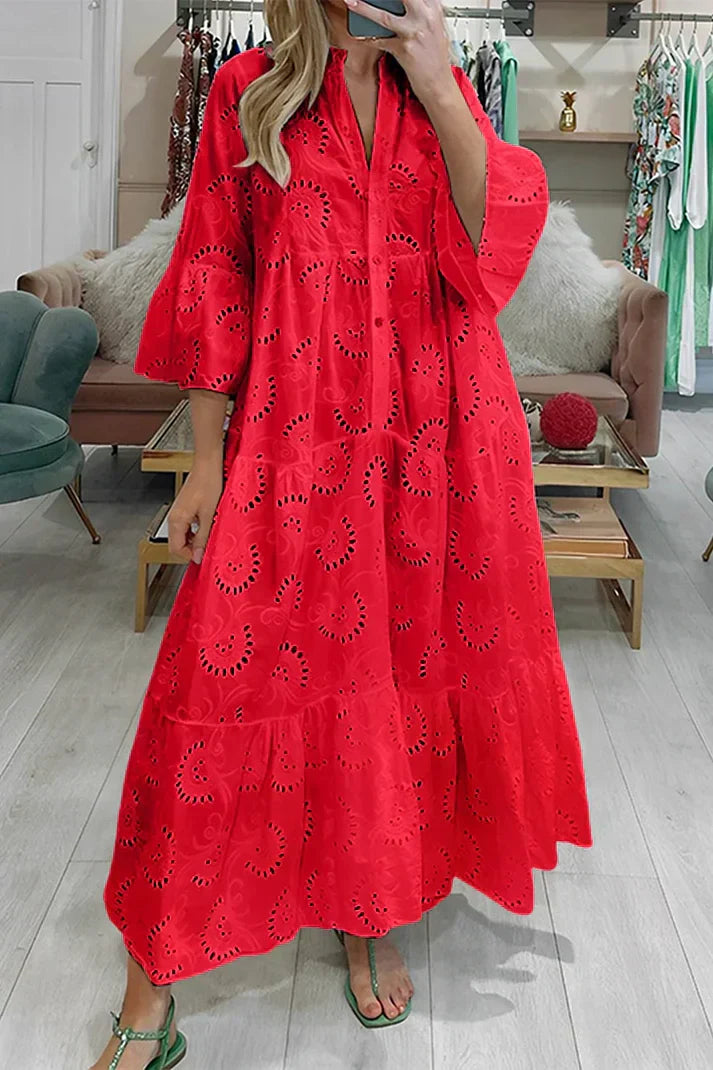 Valenzora | Elegant dress with embroidered eyelets