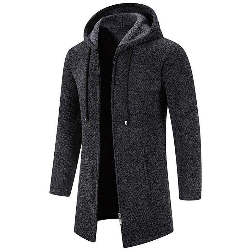 – Stilvoller langer Cardigan aus Wollmischung mit Kapuze
