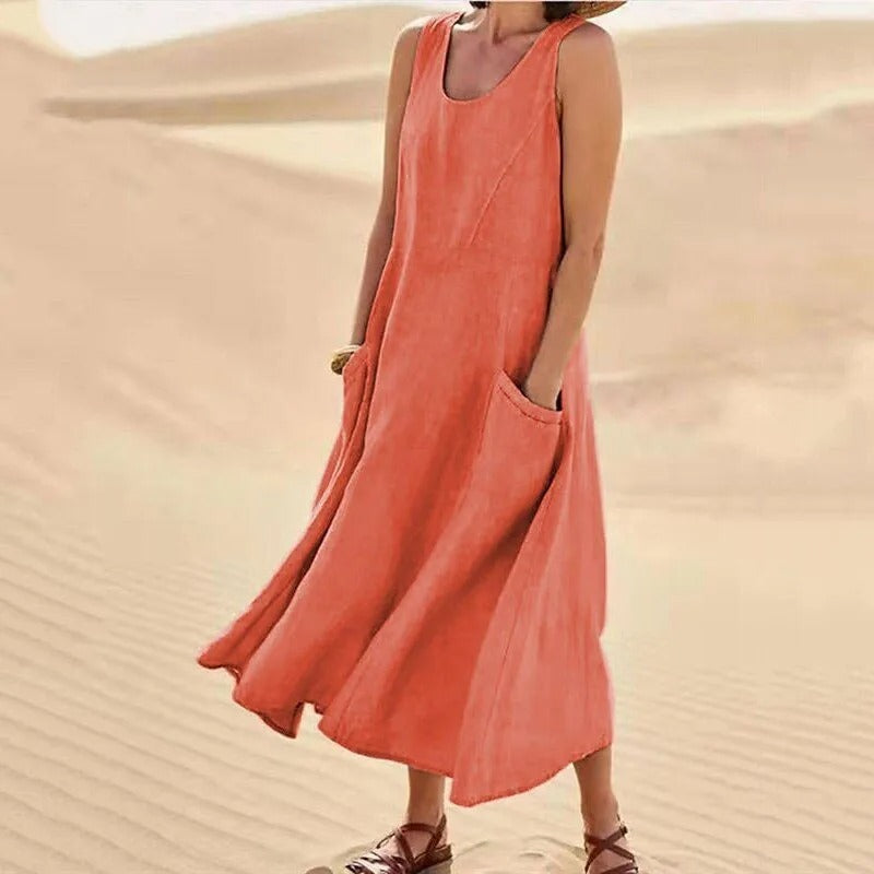 Valenzora | Sleeveless linen dress with pockets for women