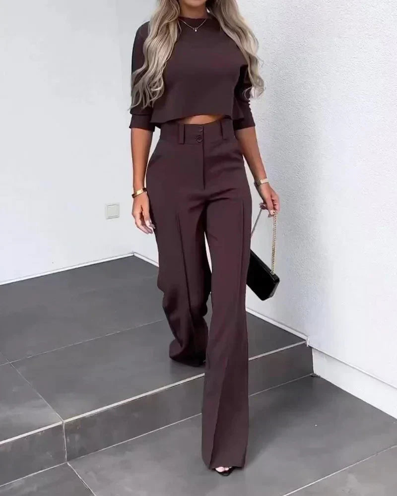 Valenzora | Set with jacket and high-waisted straight trousers for women | Stylish and comfortable outfit