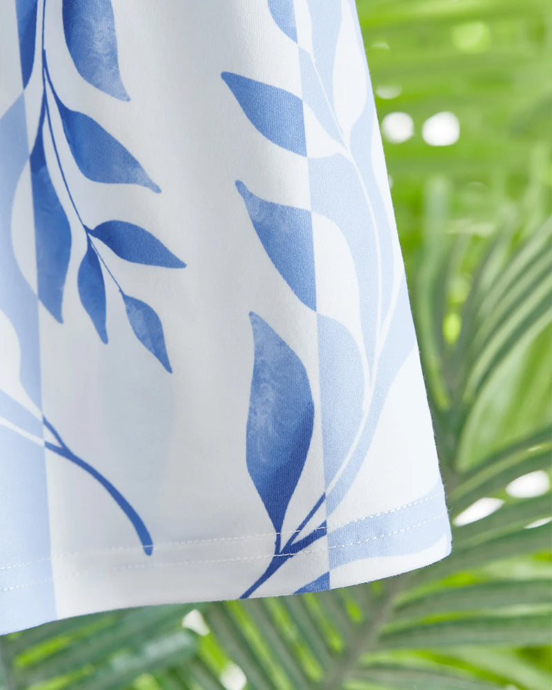 Valenzora | Short-sleeved summer dress with leaf print