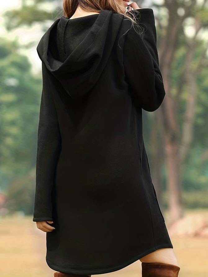 Valenzora - Red hooded sweatshirt dress with pockets