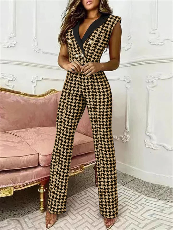 Valenzora | Overall mit V-Ausschnitt und Hahnentrittmuster | Trendig und elegant