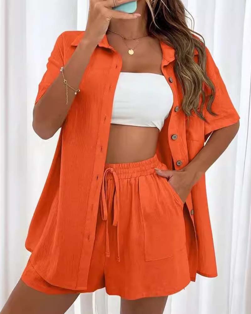 Valenzora | Casual set consisting of a solid-color shirt and shorts