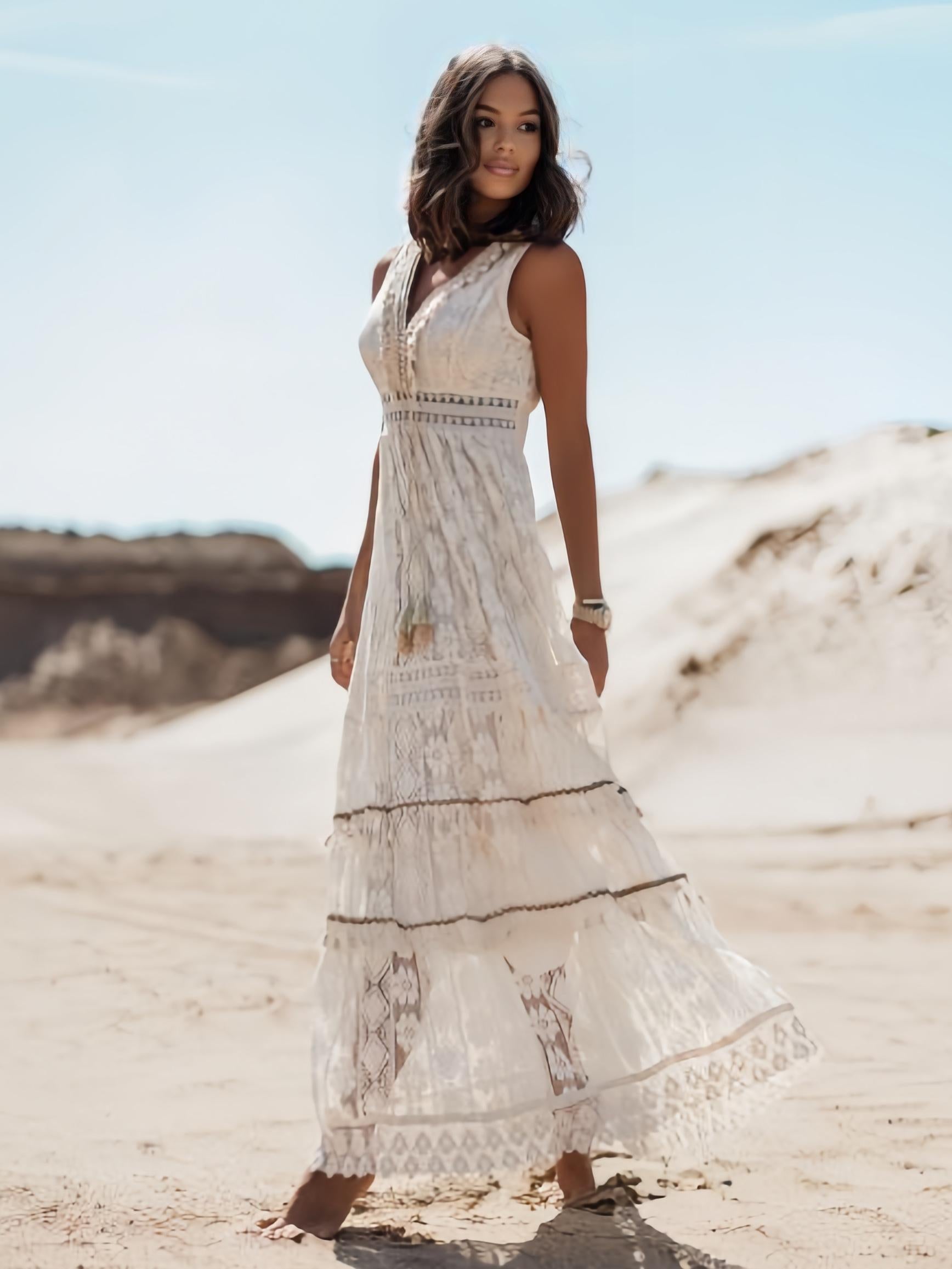 Soléa™ – Summery maxi dress in boho style with lace & slit