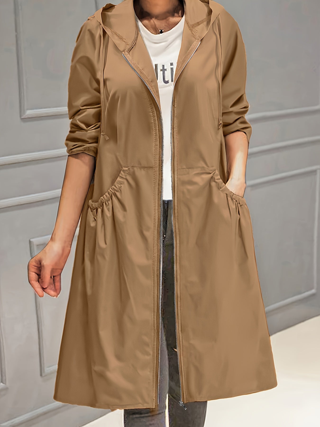 Valenzora | Women's Casual Long Jacket with Hood and Zipper