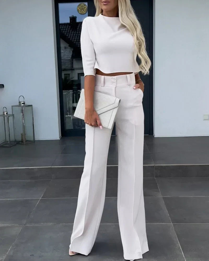 Valenzora | Set with jacket and high-waisted straight trousers for women | Stylish and comfortable outfit