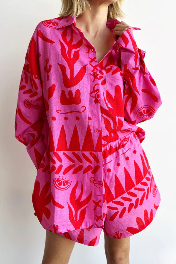 Valenzora | Altos Unique Printed Pocket Shirt and Set with Elastic Waist Shorts