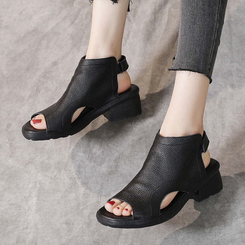 Valenzora | Genuine Leather Retro Artistic Women's Sandals Mid-High Soft Sole