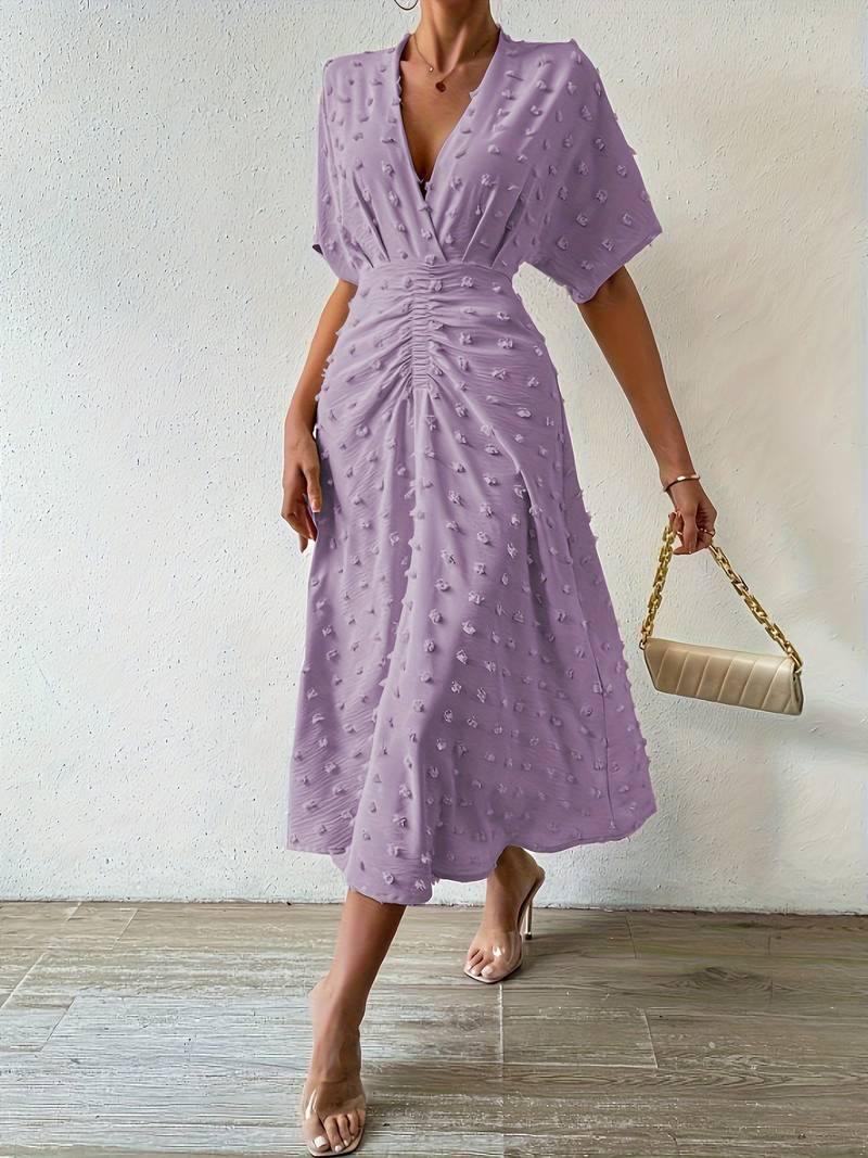 Valenzora | Swiss Dot Ruffle Midi Dress